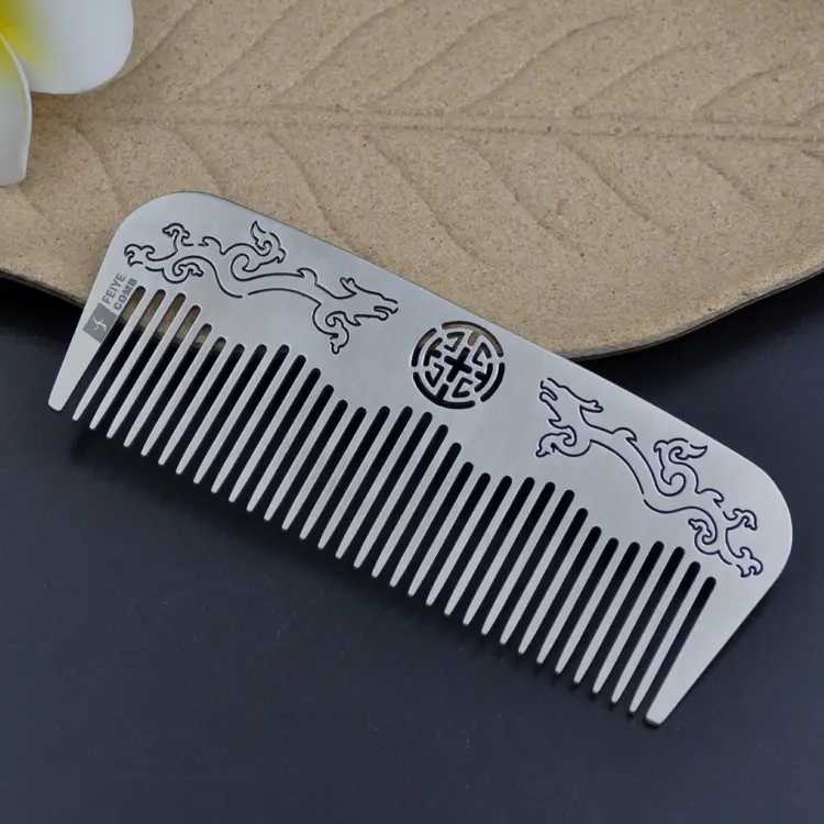 Factory customized design Hand polished 304 stainless steel men's beard comb long hair wig comb Salon professional tool comb