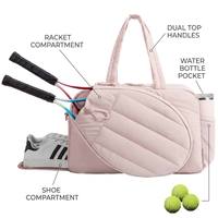 Sac de tennis matelassé en gros avec compartiment à chaussures, emplacement latéral pour bouteille d'eau et double poignée pour l'entraînement sur le terrain féminin