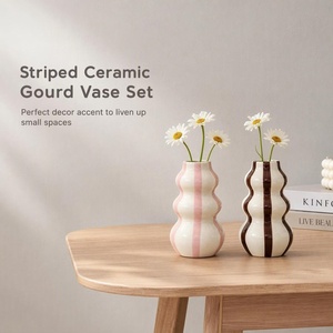 <span class=keywords><strong>Vase</strong></span> en céramique à rayures de style nordique, <span class=keywords><strong>vase</strong></span> à fleurs minimaliste pour la décoration de la maison, centre de table - Product Image 2