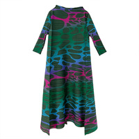 Robe plissée à imprimé accordéon en gros, robe plissée tendance pour femmes, grande taille, manches longues, robe imprimée pour femmes