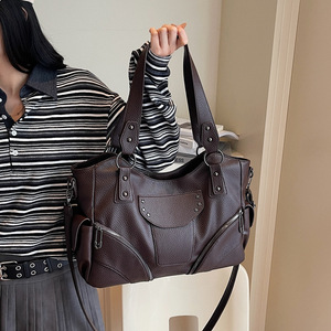 Sac à bandoulière grande capacité pour femme, couleur unie, fermeture éclair, style coréen, portable, haut de gamme, pour le commerce transfrontalier - Product Image 2