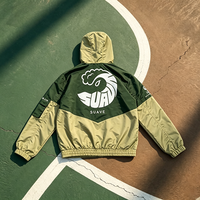 Veste coupe-vent à capuche bicolore pour homme, imprimé graphique double face, fermeture éclair, style vintage streetwear décontracté