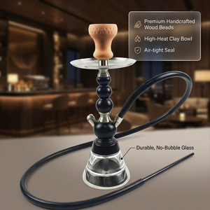 Chicha à un tuyau avec perles en bois noires, ensemble complet pour l'extérieur, patio, bar, club, <span class=keywords><strong>pub</strong></span>, idéal pour les loisirs et le fumage - Product Image 1