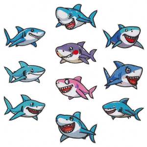 Patchs thermocollants brodés sur le thème des requins de dessin animé, créatures marines - Product Image 1