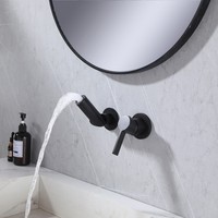 Robinet mural encastré moderne en laiton massif noir à commande monocommande chaud/froid pour lavabo de salle de bain