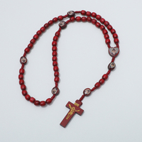 Collier de prière en bois rouge vin Komi, St. Charbel, chapelet à la main, tissé à la main, croix en corde, bijoux religieux