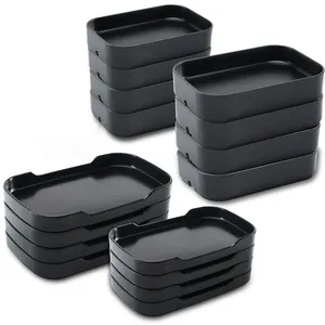 壊れない長方形の食品サービングプレート積み重ね可能なプラスチックレストラン黒いプラスチック皿プレート