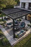 Pergola de jardin en aluminium à toit rigide toutes saisons, imperméable, avec moustiquaire et rideaux