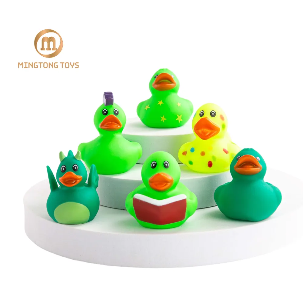 Brinquedos De Banho Do Bebê Personalizado Assorted Duckie Squeaky Chuveiro Pequeno Pato De Vinil De Borracha Verde Hortelã