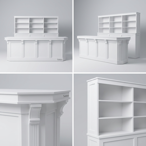 Set Bancone <span class=keywords><strong>Bar</strong></span> Moderno Bianco in Compensato Preassemblato con Scaffalature Posteriori per Eventi all'Aperto in Stile Rustico - Product Image 2