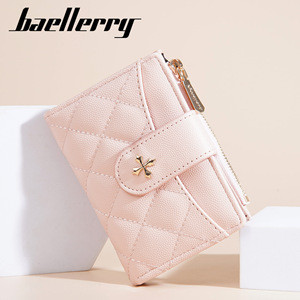 Portefeuille court pour femme Baellerry rose matelassé avec fermeture éclair, porte-monnaie multifonctionnel pour usage quotidien - Product Image 1
