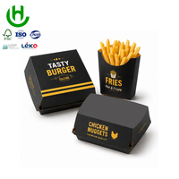 Caja de cartón a prueba de grasa para comida rápida, personalizada con impresión de Hongchang, para hamburguesas, papas fritas, pollo y otros alimentos.
