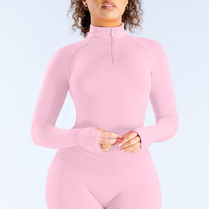 Chaqueta Deportiva de Manga Larga con Cierre para Mujer, Logotipo Personalizado, Elástica, Ajustada, de Spandex/Nylon, Cuello Alto, para Yoga - Product Image 4