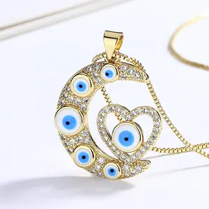 Sky Blue Custom Jewelry With Sun And Moon Fine Fashionable Diamond Women Pendant Necklace Luxury Design