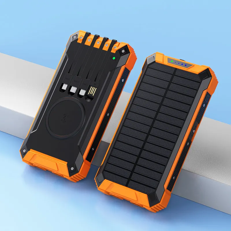 Заводская цена, высокая емкость, быстрая зарядка, беспроводное зарядное устройство на солнечной батарее со светодиодным фонариком