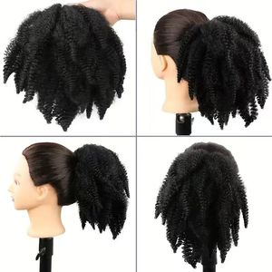 Queue de cheval à cordon en gros, <span class=keywords><strong>chignon</strong></span> bouffant doux, court, style Marley Afro crépu bouclé, à clipser avec élastique - Product Image 5