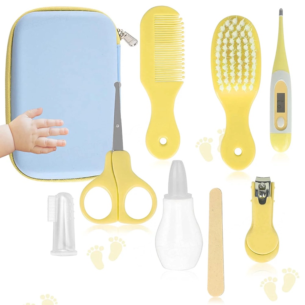 Ensemble de soins de santé pour bébé personnalisé de 7 pièces produits et kit de toilettage soins pour bébé avec kit de brosse de manucure ciseaux pour bébé nouveau-né