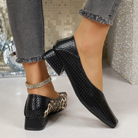 Pumps à talon bloc à bout carré en patchwork imprimé léopard pour femmes