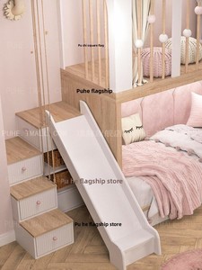 Lit superposé en bois massif pour jumelles Princess, lit inférieur pleine largeur 1350 mm, lit enfant personnalisé, design épuré, multifonctionnel - Product Image 2