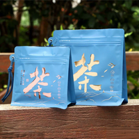 Sachets d'emballage en plastique à fond plat bleu mat de qualité alimentaire avec cordon de serrage portable pour thé, café en grains 80, 150, 250g, 113~454g