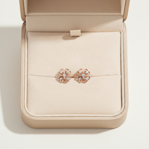 Pendientes de Trébol de Cuatro Hojas Minimalistas de Alta Calidad al por Mayor, Joyería para Mujer, Diamantes Naturales Reales, Pendientes de Oro Rosa Sólido de 18K - Product Image 4