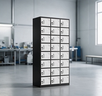 Casier en acier multi-compartiments à 24 portes grande capacité, cadre noir, porte blanche, serrure à clé individuelle, pour atelier, école, personnel