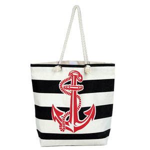 Bolsa de Lona Reutilizable con Estampado de Ancla en Blanco y Negro, con Asa de Cuerda Trenzada, Multiusos para Todos - Product Image 1