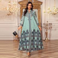 Abaya de luxe turquoise pour femmes musulmanes de Dubaï, robe longue modeste avec motif cachemire transparent, accessoire vestimentaire traditionnel