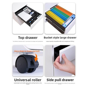 <span class=keywords><strong>Meuble</strong></span> de rangement mobile en acier sous bureau, 3 tiroirs avec roulettes verrouillables et frein, robuste, pour bureau commercial - Product Image 3