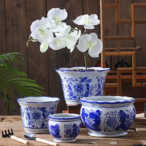 Vasos De Flores Do Estilo Chinês Azul E Branco Estilo Retro Indoor E Ao Ar Livre Vasos De Plantador De Cerâmica Para A Decoração De Casa