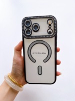 Étui de téléphone portable magnétique scintillant avec diamants pour 18 PRO MAX, film de protection d'objectif transparent électro-plaqué