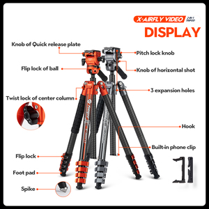 FOTOPRO Tragbares Professionelles 360° Panorama DSLR Reise-Carbonfaser-Stativ für Kameras DSLR Leichtes Reise-Kamerastativ - Product Image 6