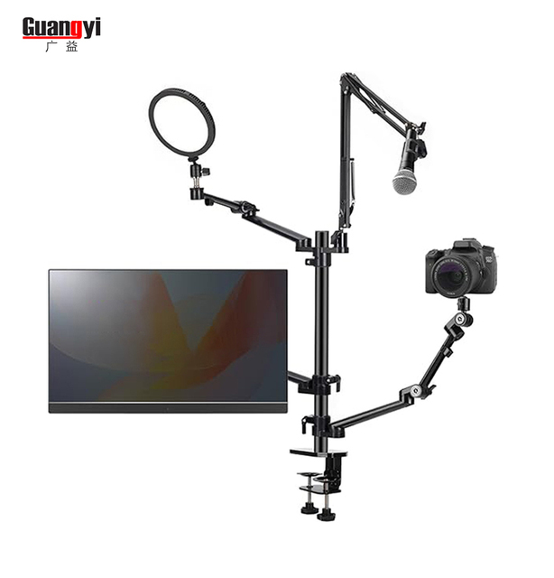 Dual Monitor Stand and Adjustable Laptop Arm Clamp Desk Aluminum Working Station