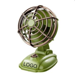 Ventilateur de bureau rétro mécanique personnalisé avec logo imprimé UV, sérigraphié, rechargeable par USB, 3 vitesses réglables, batterie intégrée, cadeau - Product Image 1