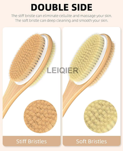 Cepillo Corporal con Logotipo Personalizado y Mango Largo, Cepillo de Baño de Madera con Cerdas Suaves y Rígidas para Ducha en Seco/Húmedo, Esponjas Exfoliantes - Product Image 3