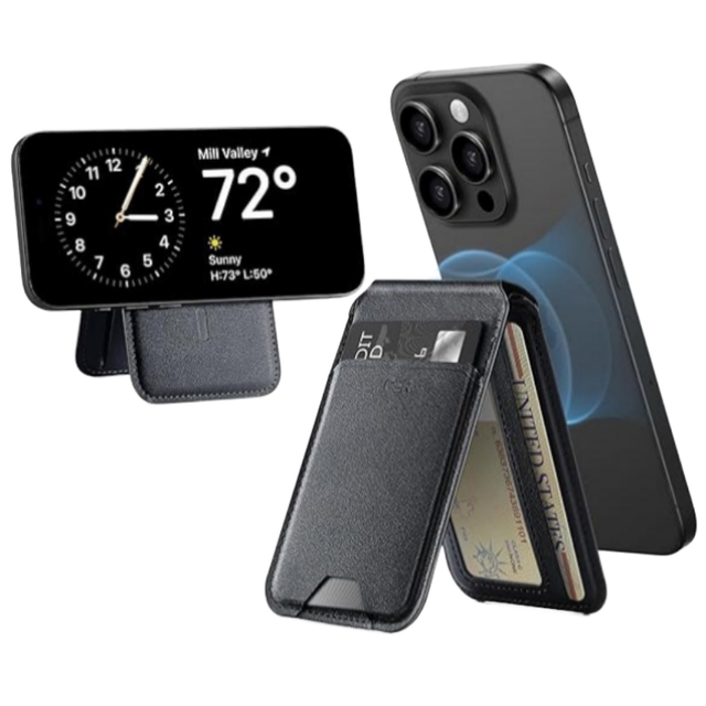 Men's Slim Magnetic Leather Phone Case Magsafe Stand Wallet Credit Card Holder Button Compatible iPhone 17/16/15/14/13/12 Pro
