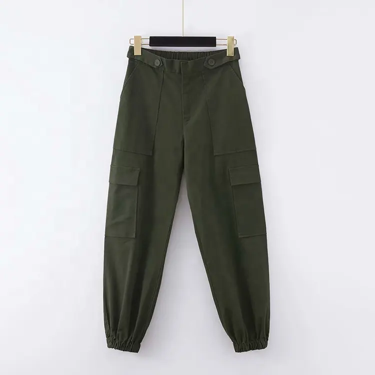 OEM New Streetwear cargo pants for women High Waist straight ankle banded pants casual trousers