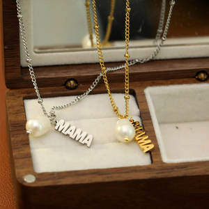 Delicado Collar con Colgante de Perla en Acero Inoxidable 316L Chapado en Oro PVD de 14k/18k, Joyería Fina para el Día de la Madre, Collar para Mamá - Product Image 1