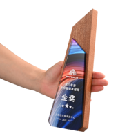 Nouveau trophée de combinaison de cristal acrylique en bois massif Plaque de médaille Logo de gravure de texte personnalisé Prix sportif rentable de confiance