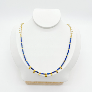 Collier chic rétro NS5125 avec perles en lapis-lazuli, plaqué or 18 carats, en acier inoxydable, avec breloques perlées, pour femmes - Product Image 1