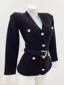 Cardigan <span class=keywords><strong>Elegante</strong></span> AIMEISI a Prezzo di Fabbrica, Scollo a V, <span class=keywords><strong>Nero</strong></span> in Velluto Lavorato a Maglia con Cintura e Bottoni con Strass per Donna - Product Image 4