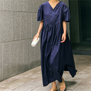 Robe d'été ample grande taille Jupe de poupée série Sen Col en <span class=keywords><strong>V</strong></span> Tempérament amincissant Robe longueur genou - Product Image 4