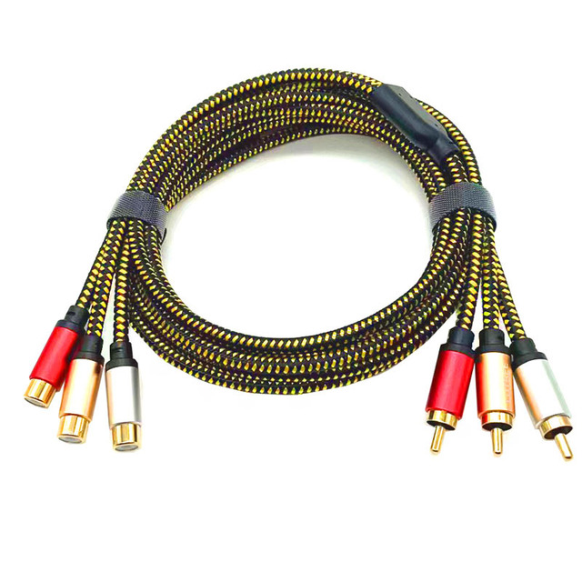 AV Extension Cable Gold Plated 3 RCA Male to Female Audio Video Cord Metal Foil Shield for Home Theater