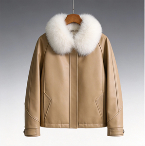 Giacca in <span class=keywords><strong>Pelle</strong></span> di Pecora di Lusso per Donna con Collo in Pelliccia di Volpe Soffice, Cappotto Corto Imbottito per l'Uso Quotidiano Invernale - Product Image 2