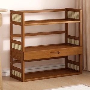 Multi Layer Desktop Storage Shelf 3 Floors With Drawer For Home Office Bookshelf Organizer Rectangle Standing Type - Product Image 1