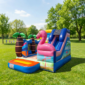 Château gonflable tropical commercial Flamingo avec toboggan |   Château gonflable pour enfants en plein air, pour fêtes ou <span class=keywords><strong>location</strong></span> - Product Image 2