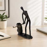 Porte-stylo en fonte, figurine abstraite de golfeur, organisateur de bureau, décoration artisanale en métal pour la maison et le bureau, accents décoratifs