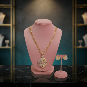 Gold Plated Brass AD CZ Multi Strand <b>Chain</b> Long Pendant Necklace Set with Matching <b>Stud</b> <b>Earrings</b> for Women Jewelry - Product Image 4