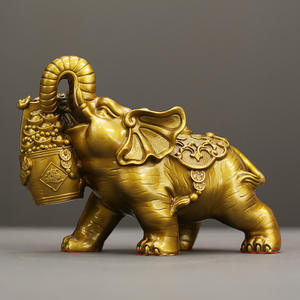 ทองเหลือง Jubao ช้างคู่แกะสลักฮวงจุ้ยเครื่องประดับสำหรับห้องนั่งเล่นและสำนักงานของตกแต่งโต๊ะ - Product Image 3