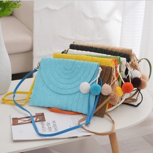 Bolso de Playa de Mimbre de Paja de Papel Tejido a Mano, Bolso de Mano Cosmético para Mujer, Bolsa de Mano Tipo Sobre de Ratán con Pompones - Product Image 6